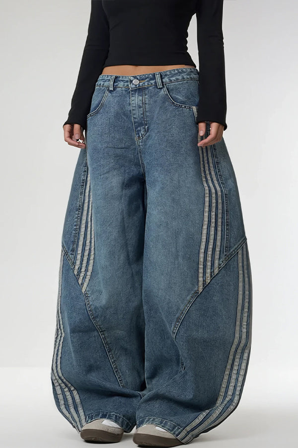 Retro Striped Straight Leg Jeans