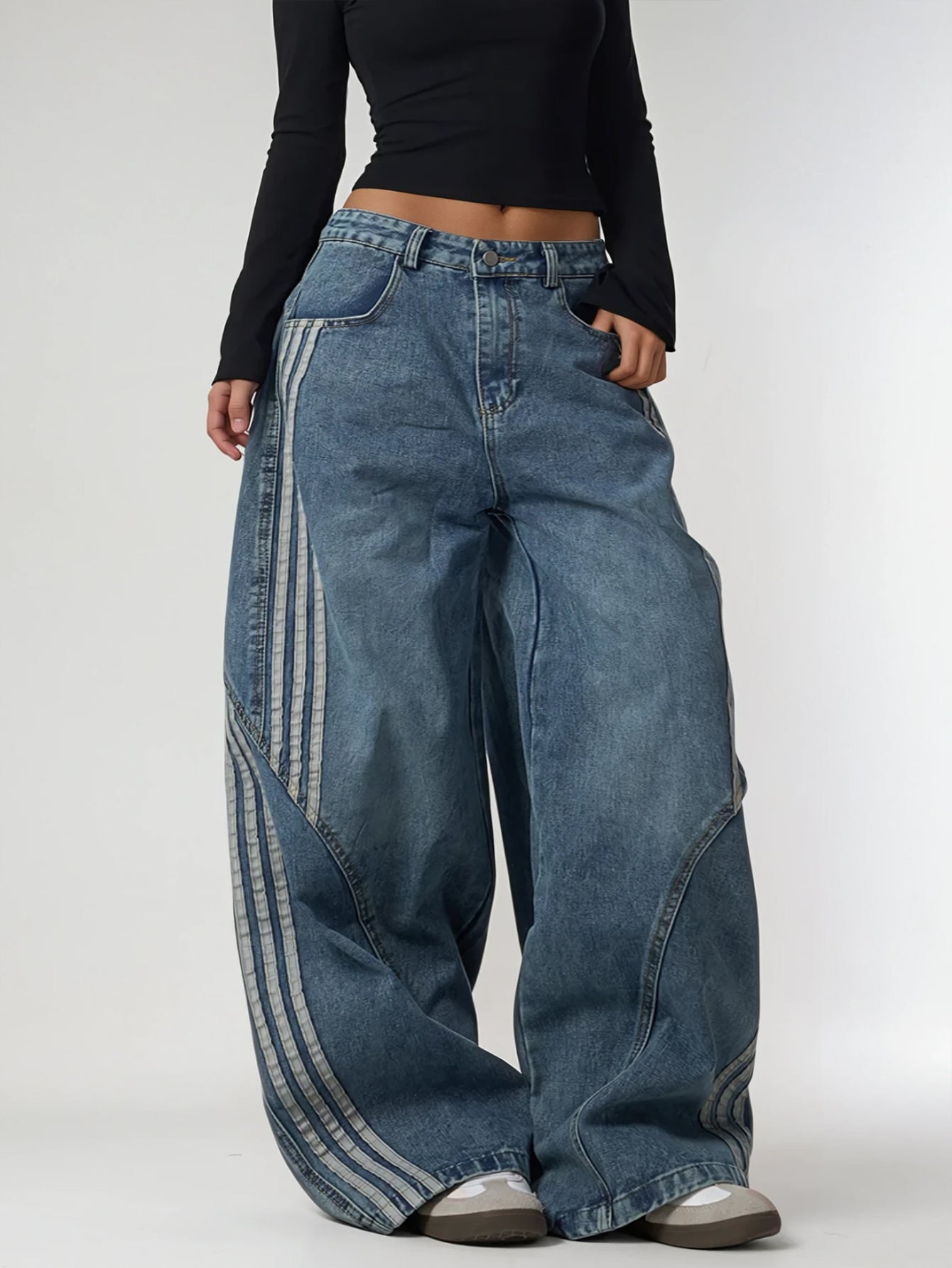 Retro Striped Straight Leg Jeans
