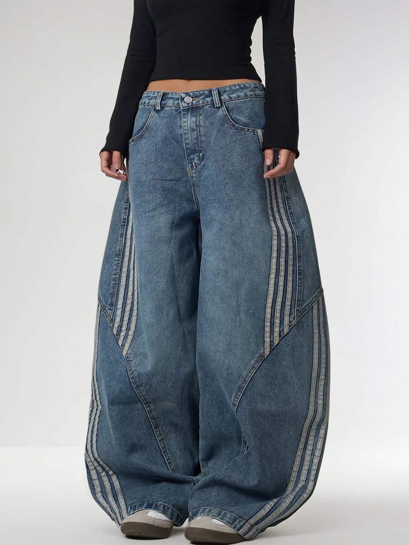 Retro Striped Straight Leg Jeans