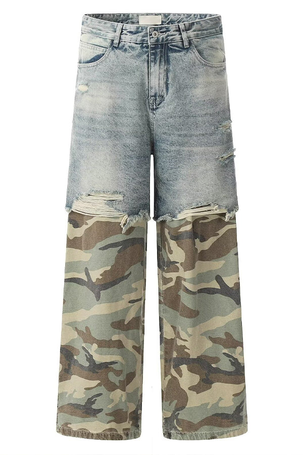 Fashion Contrast Camo Print Jeans