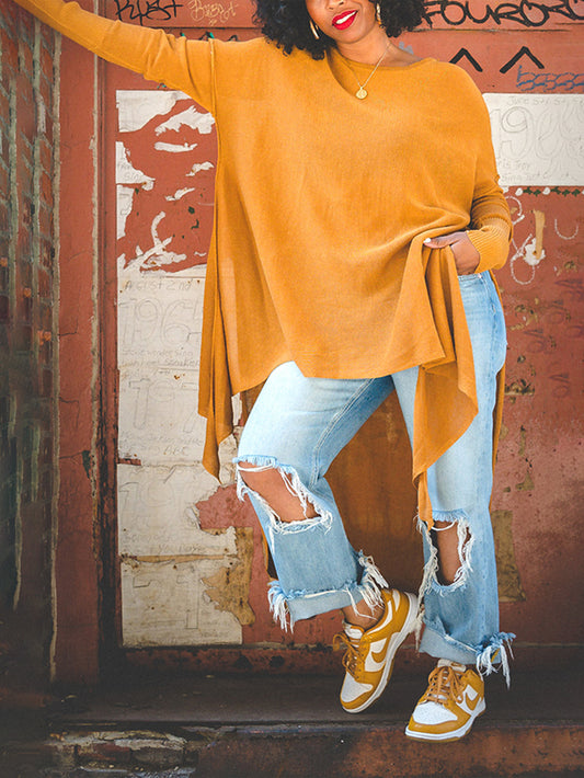 Stylish Asymmetrical Hem Split Top