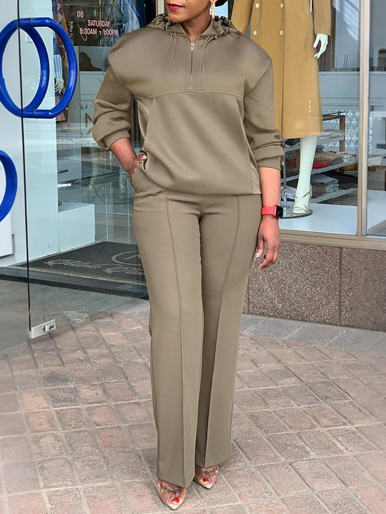 Casual Half-Zip Hoodie & Pants Set