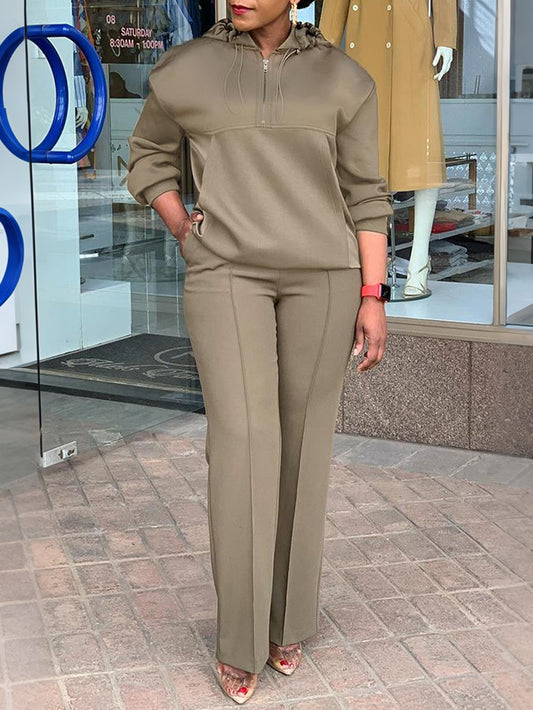 Casual Half-Zip Hoodie & Pants Set