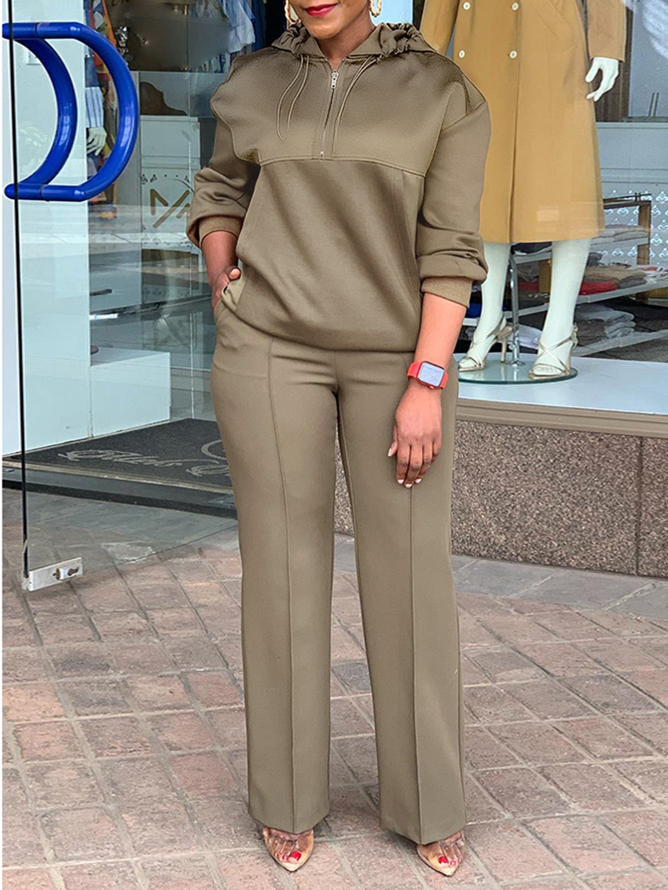 Casual Half-Zip Hoodie & Pants Set