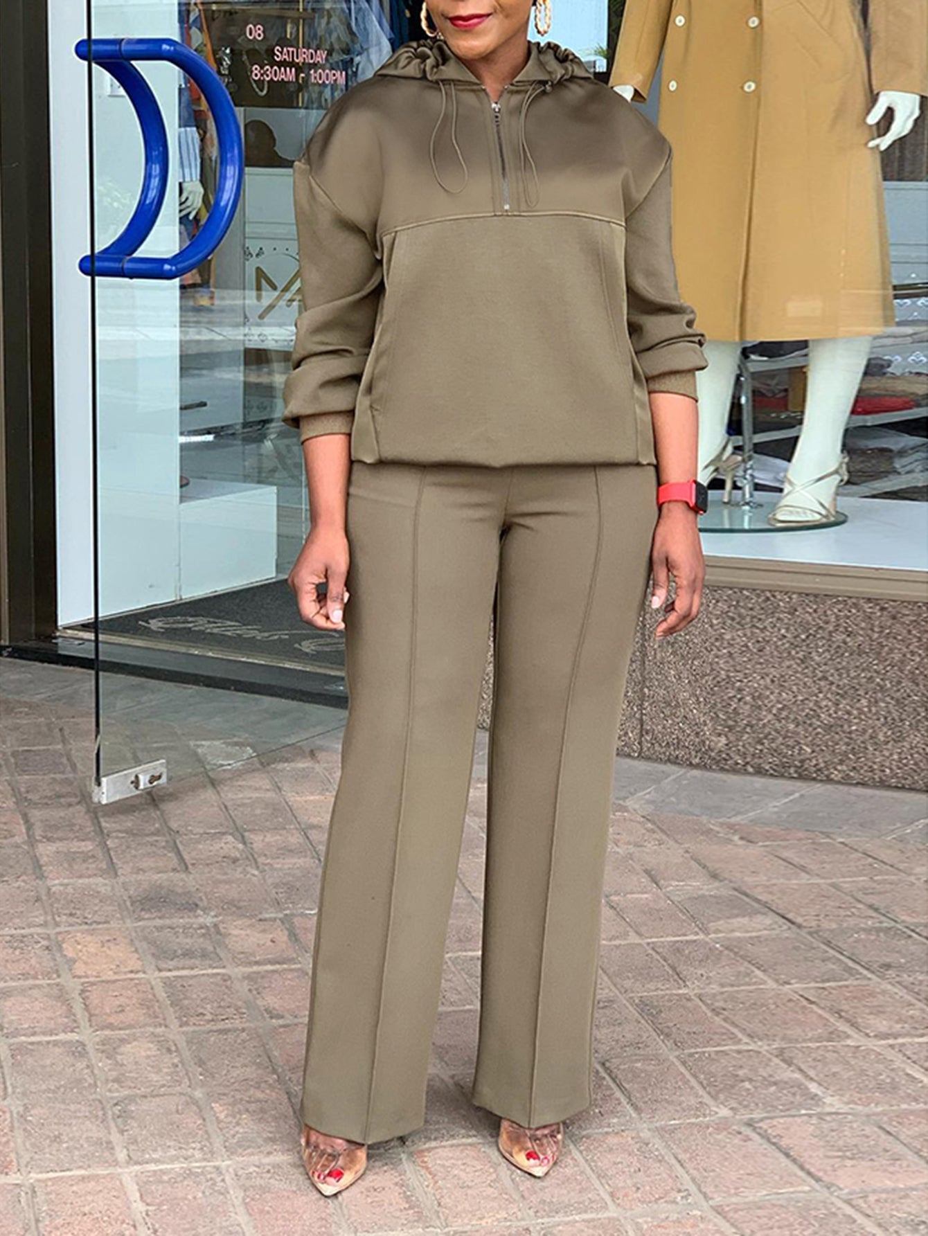 Casual Half-Zip Hoodie & Pants Set