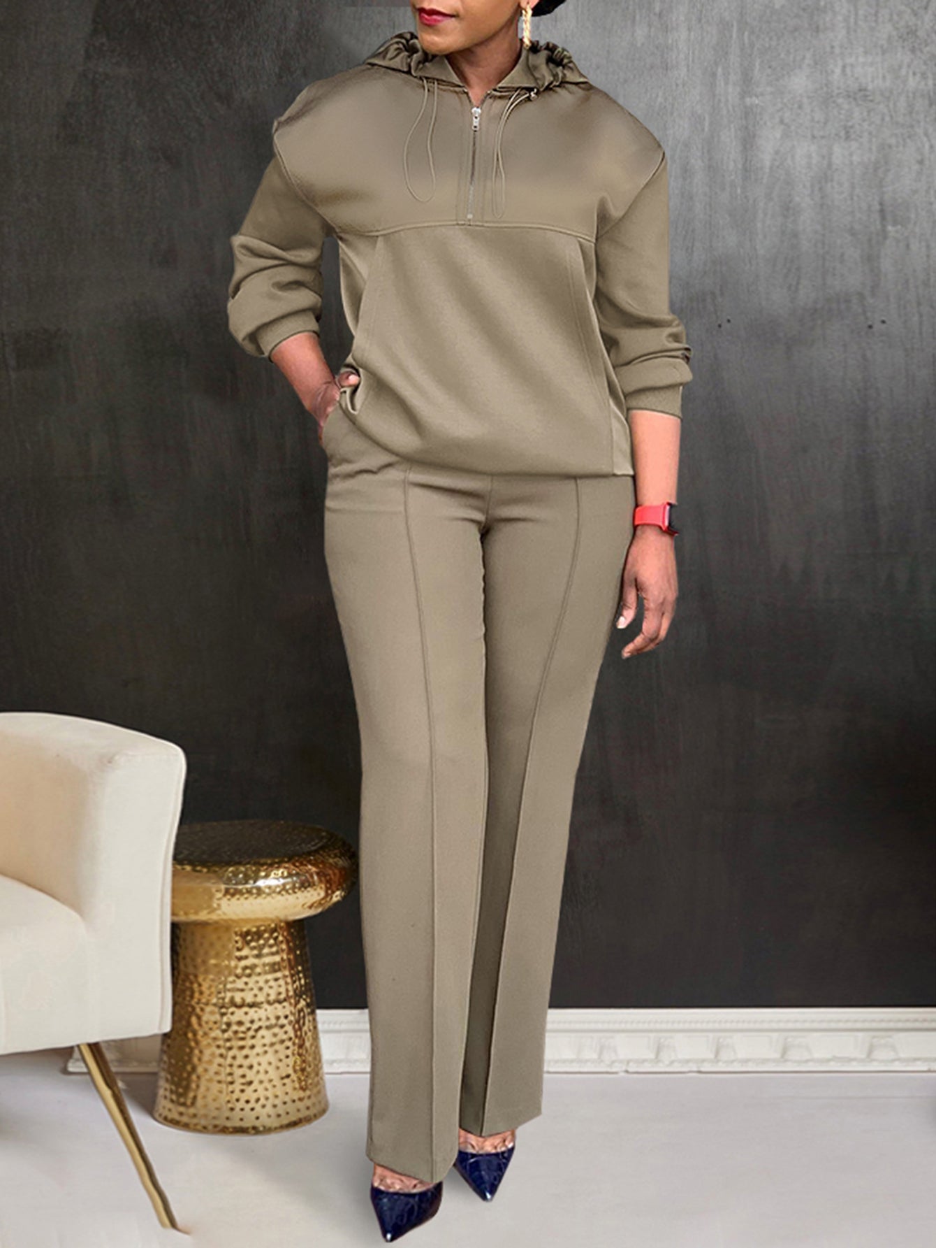 Casual Half-Zip Hoodie & Pants Set