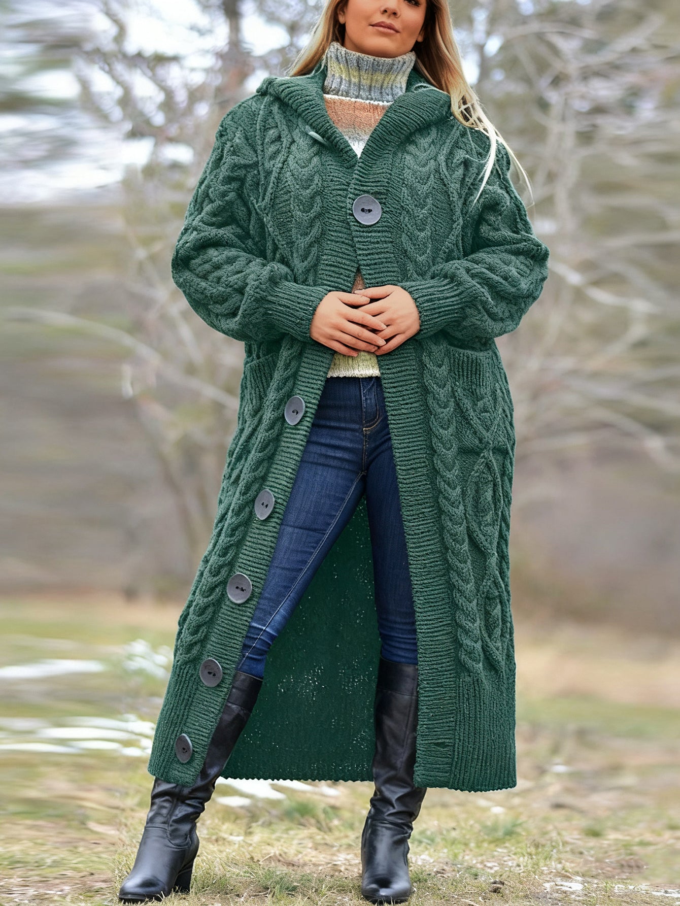 Romantic Cable Knit Hoodie Cardigan