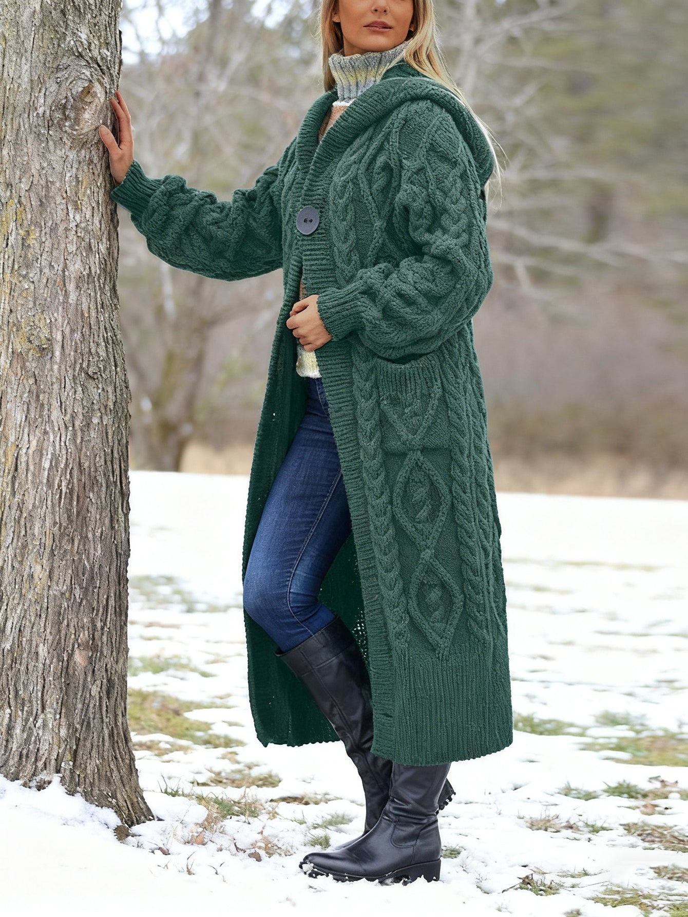 Romantic Cable Knit Hoodie Cardigan