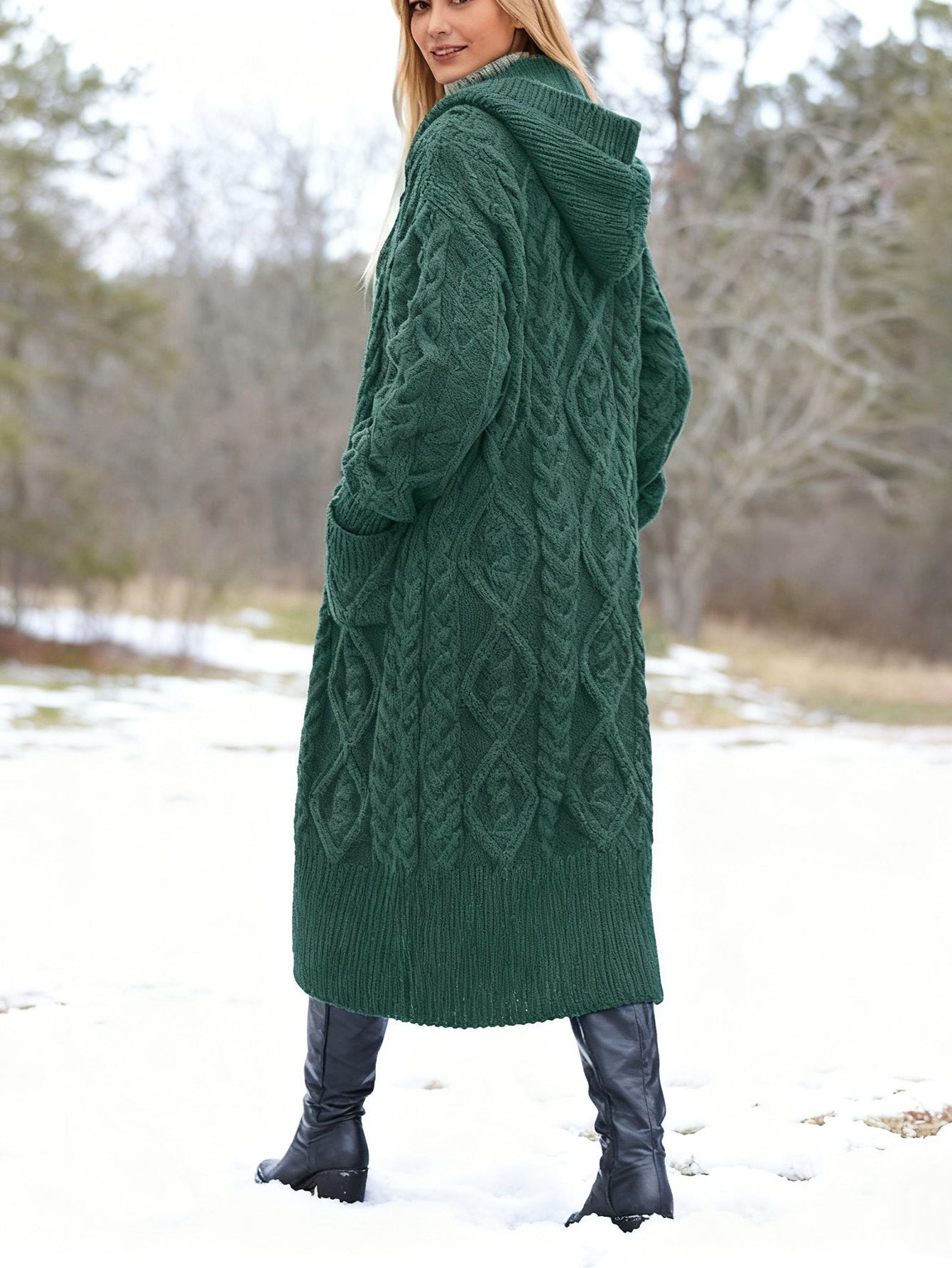 Romantic Cable Knit Hoodie Cardigan