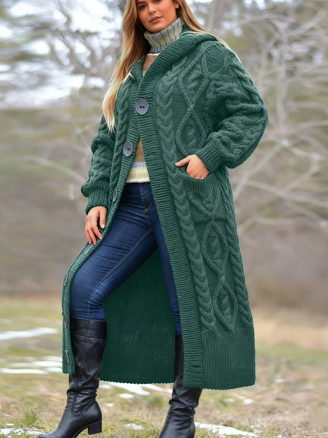 Romantic Cable Knit Hoodie Cardigan