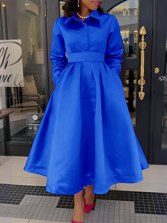 Gorgeous Solid Shirt Collar A-line Dress