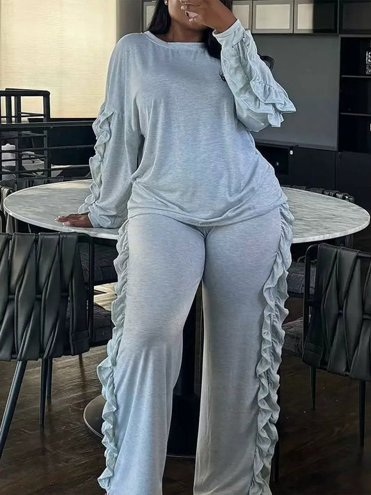 Fashion Frill Trim Top & Pants Set