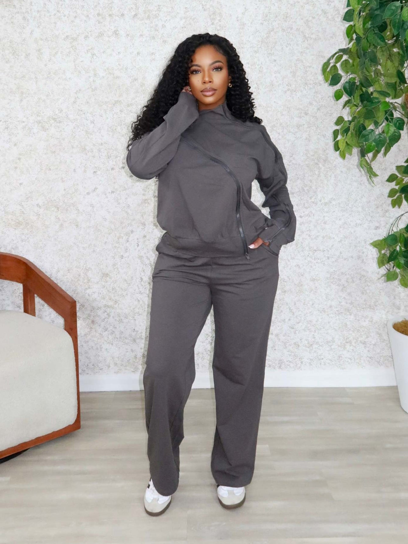 Fashion Zip Detail Top & Pants Set