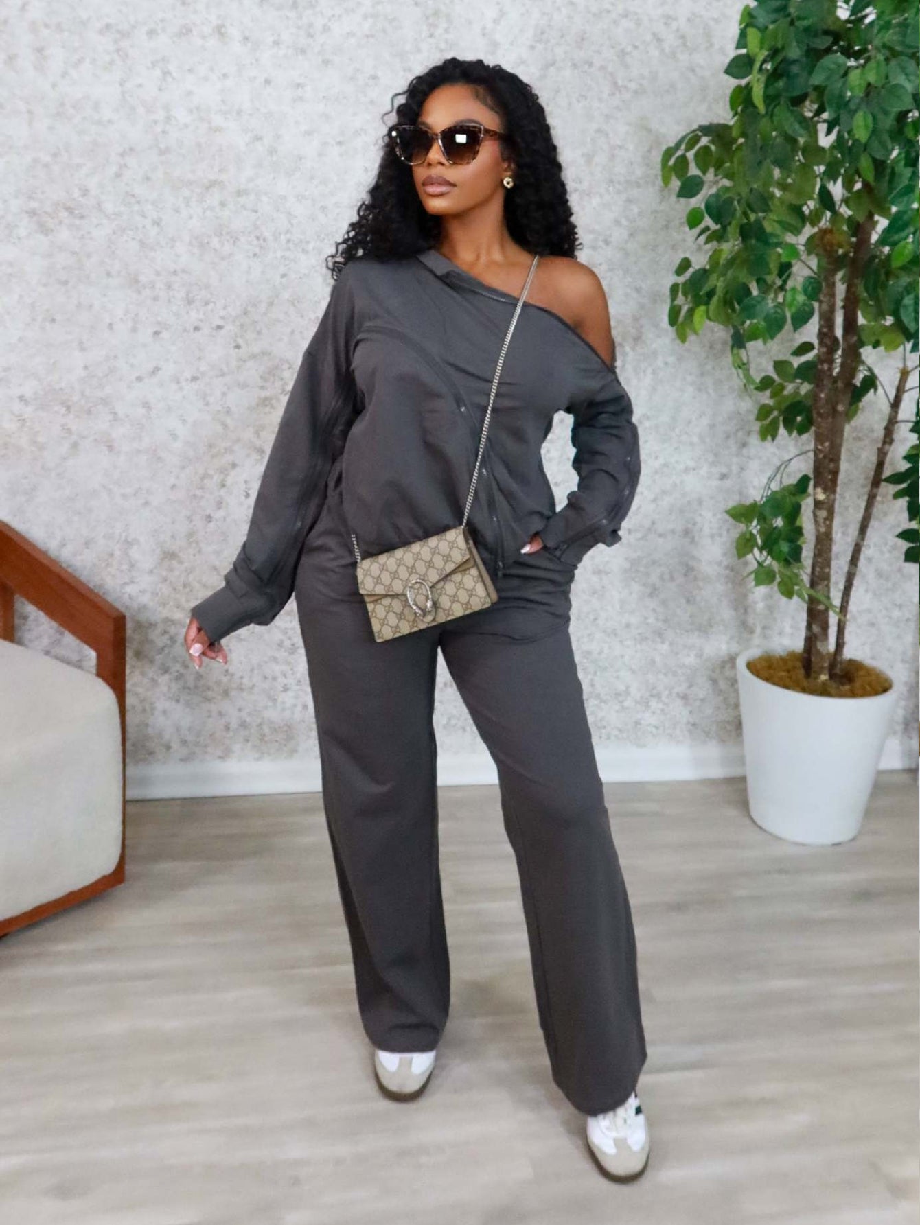 Fashion Zip Detail Top & Pants Set