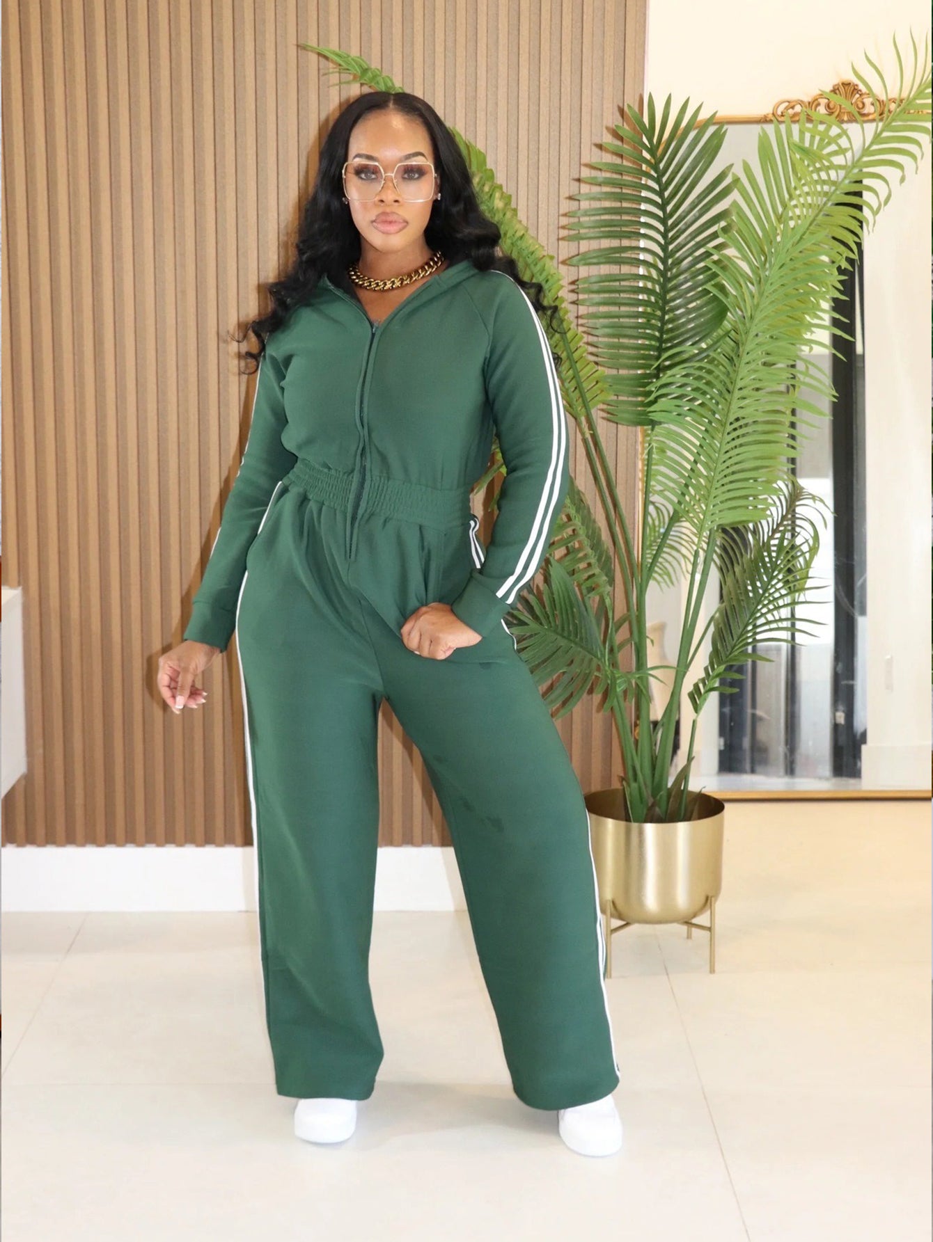 Chic Zip Front Striped Jumpsuit