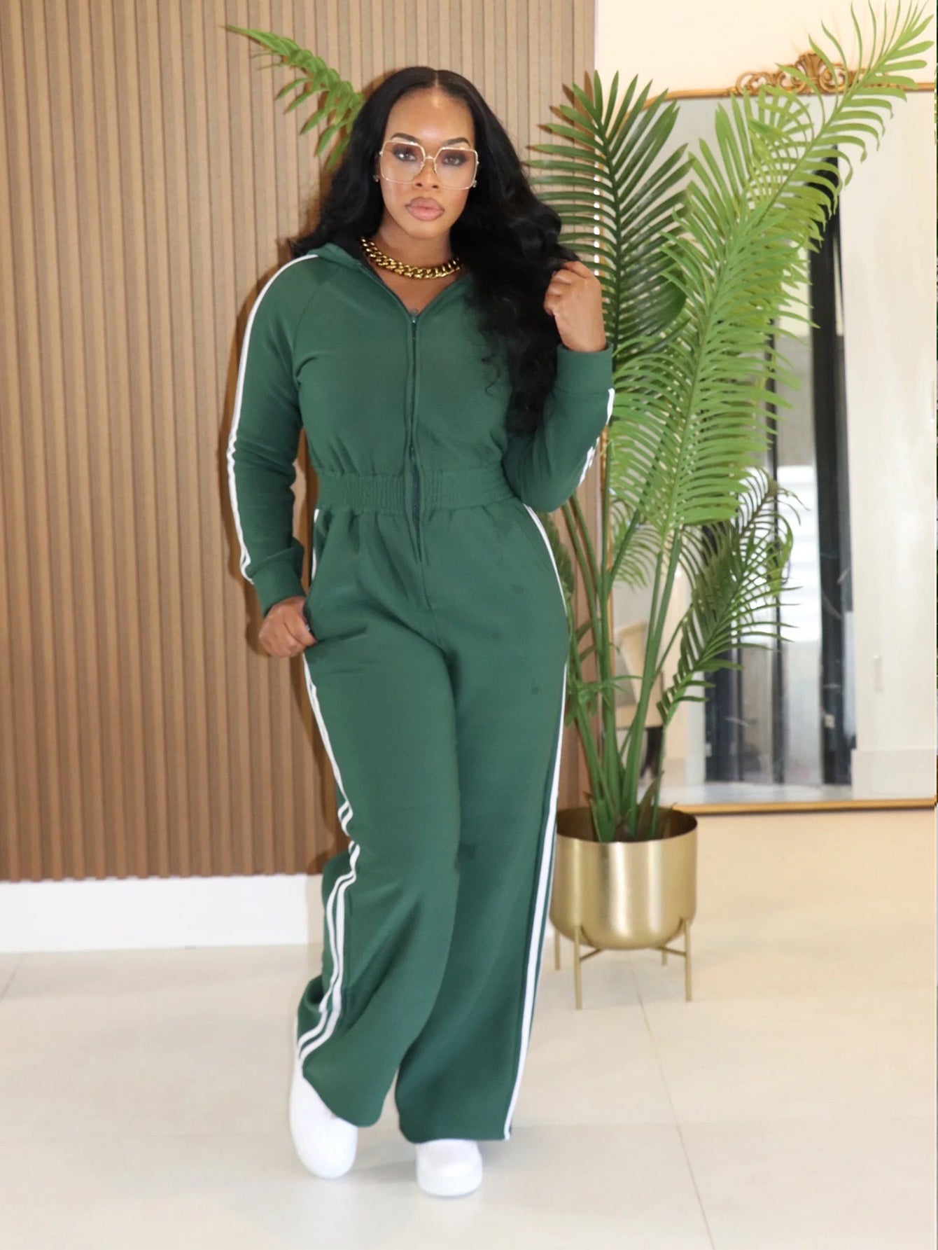 Chic Zip Front Striped Jumpsuit