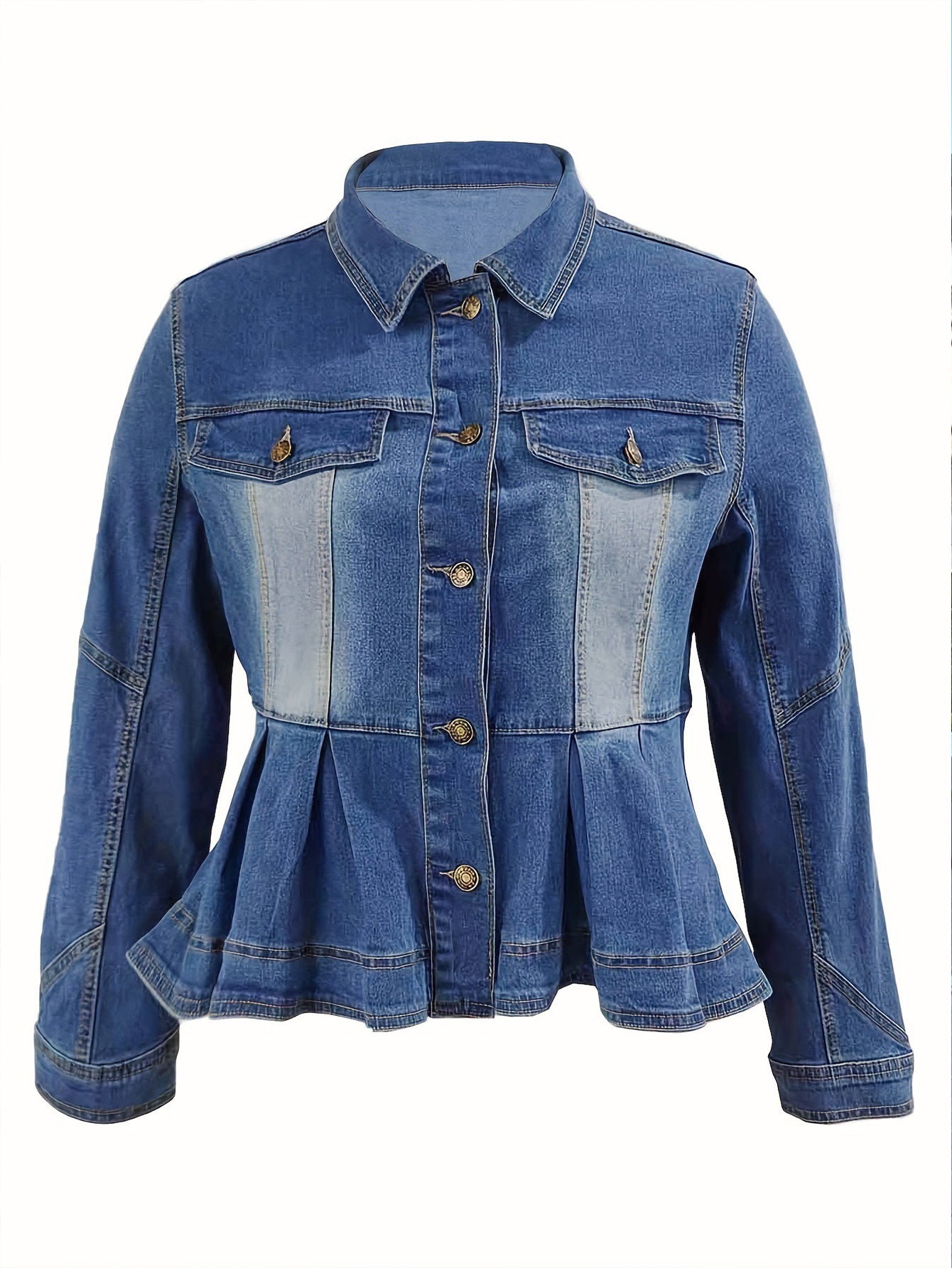 Stylish Ruffle Hem Single Breasted Denim Top