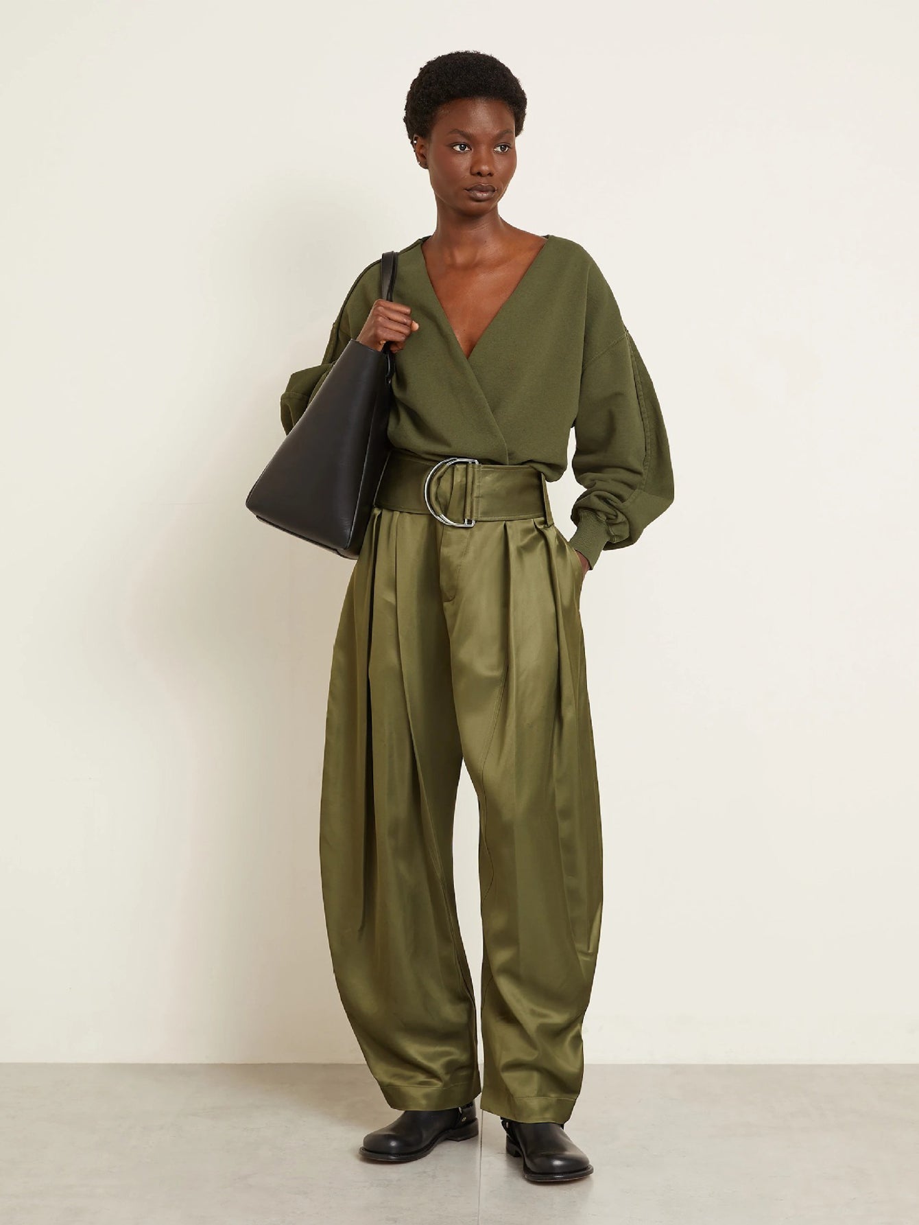 Retro Pleated Carrot Belted Pants 