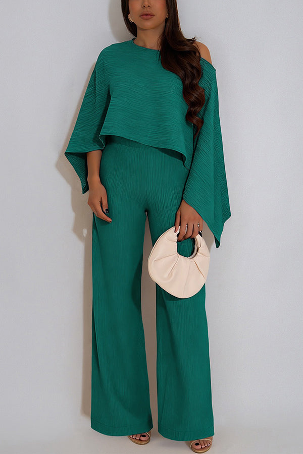 Elegant Oblique Neck Top & Pants Set