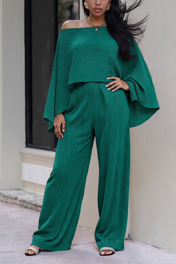 Elegant Oblique Neck Top & Pants Set