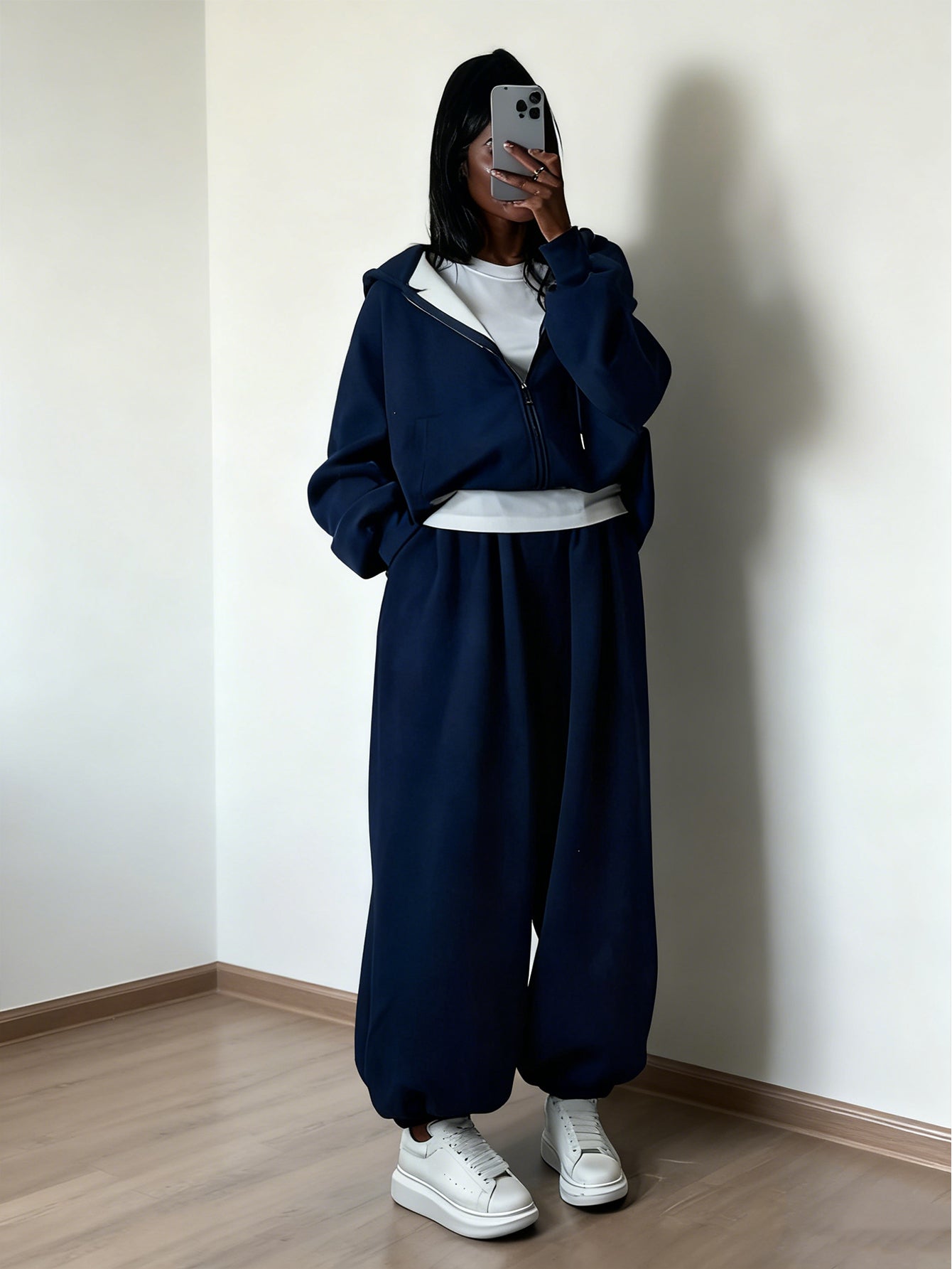 Chic Zip Front Hoodie & Pants Set