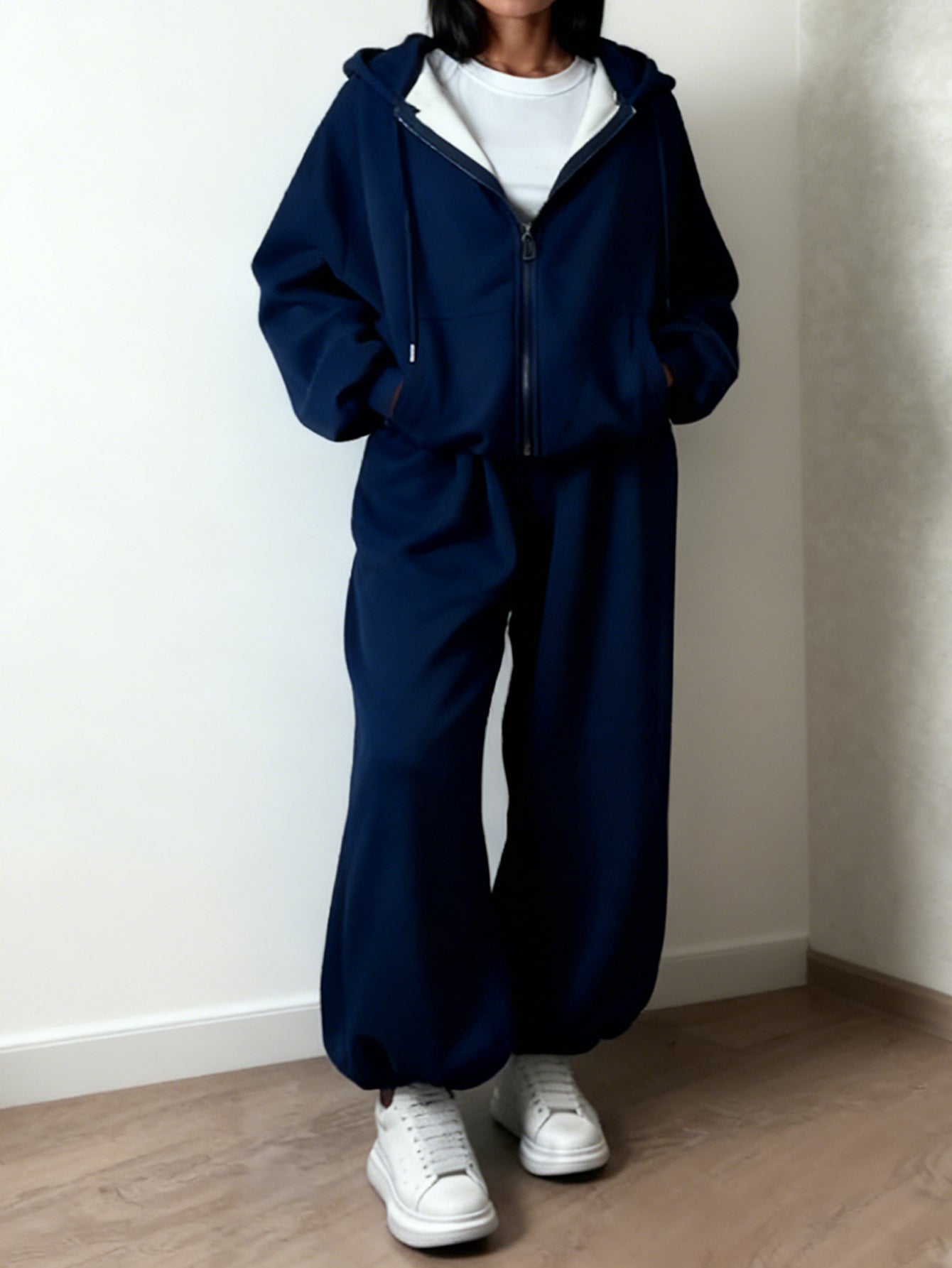 Chic Zip Front Hoodie & Pants Set