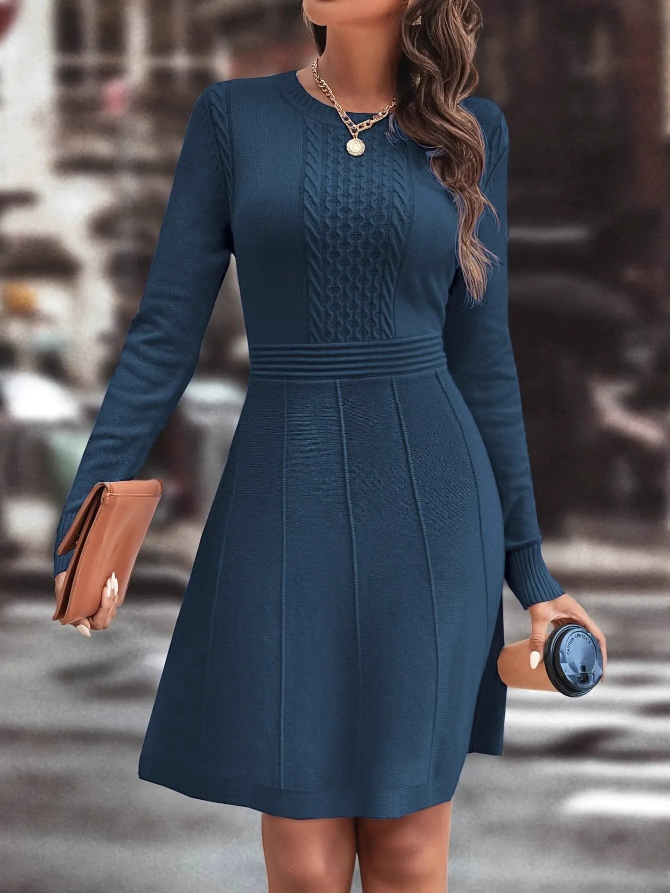 Chic Cable Knit A-line Dress