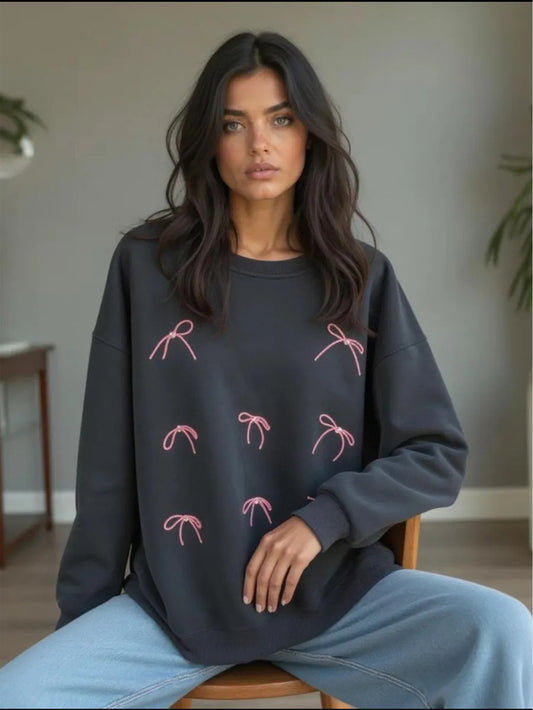 Stylish Bows Print Round Neck Top