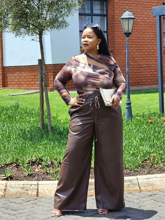 Stylish Drawstring Waist PU Straight Leg Pants