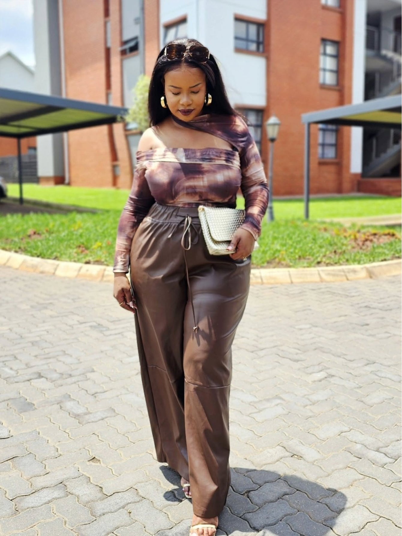 Stylish Drawstring Waist PU Straight Leg Pants