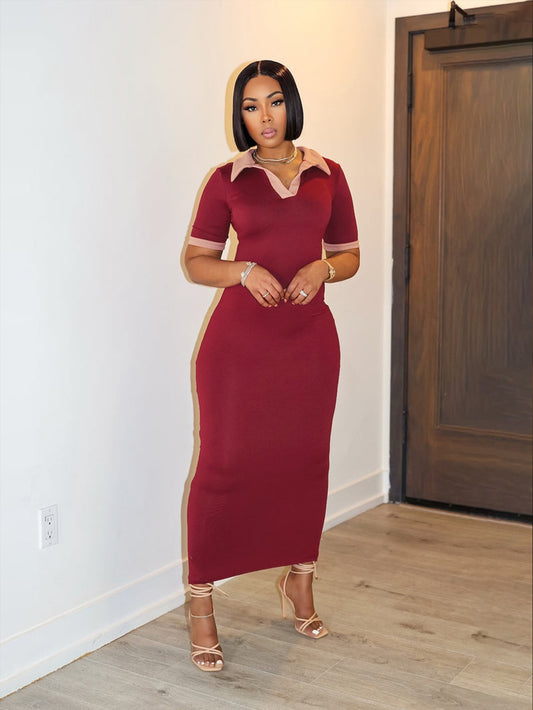 Fashion Two Tone V Collared Dress