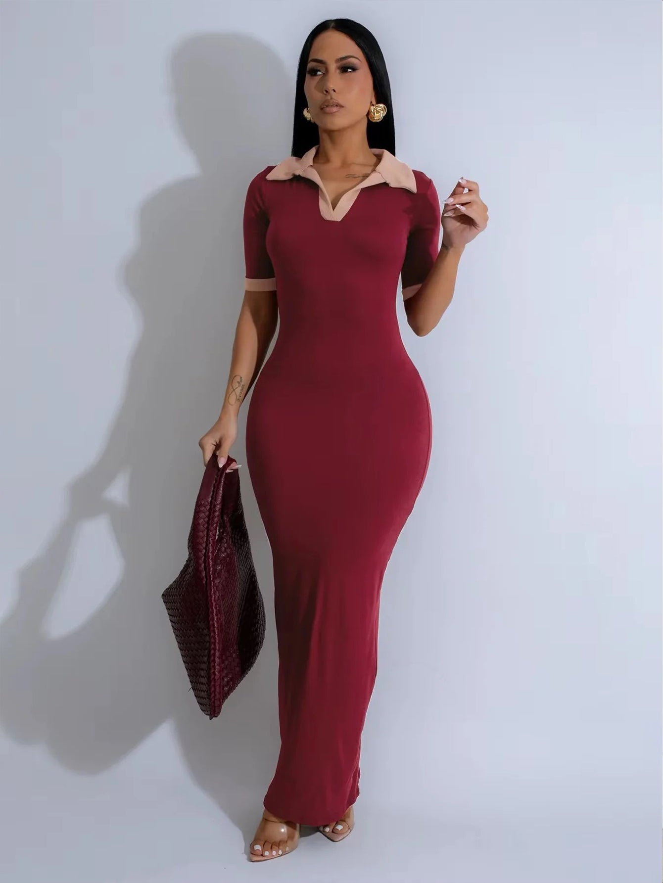 Fashion Two Tone V Collared Dress