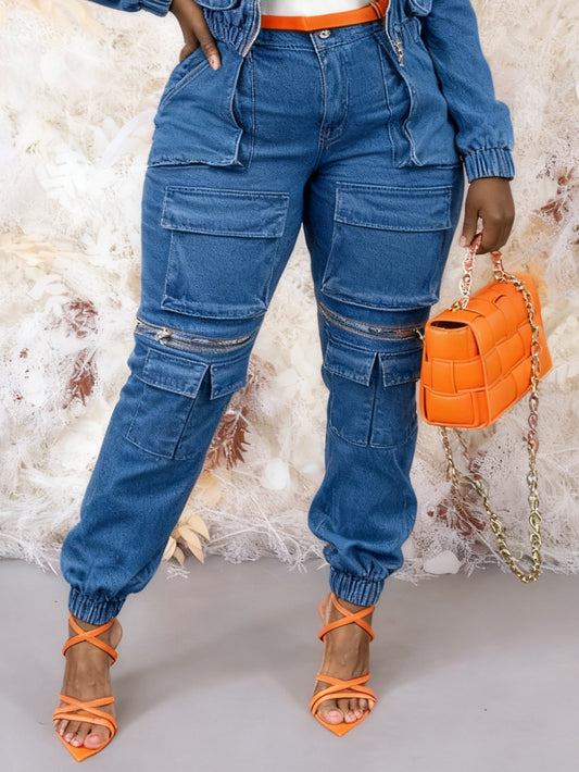 Casual Denim Flap Pockets Cargo Joggers