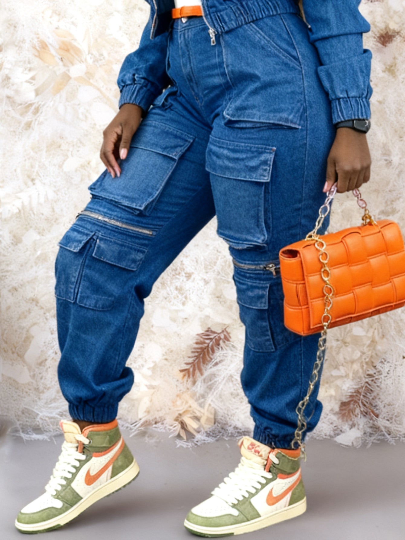 Casual Denim Flap Pockets Cargo Joggers