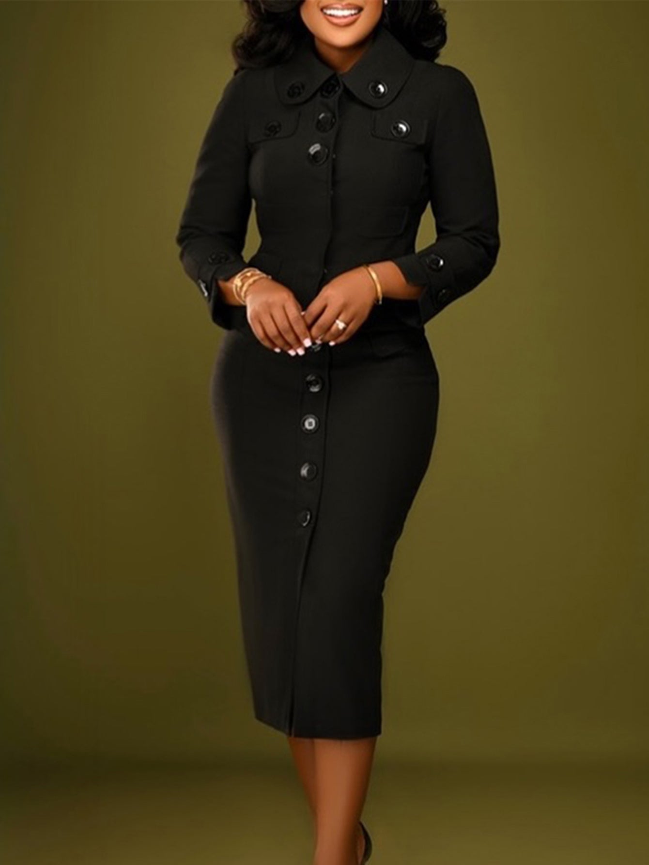 Classy Button Up Slim Fit Midi Dress