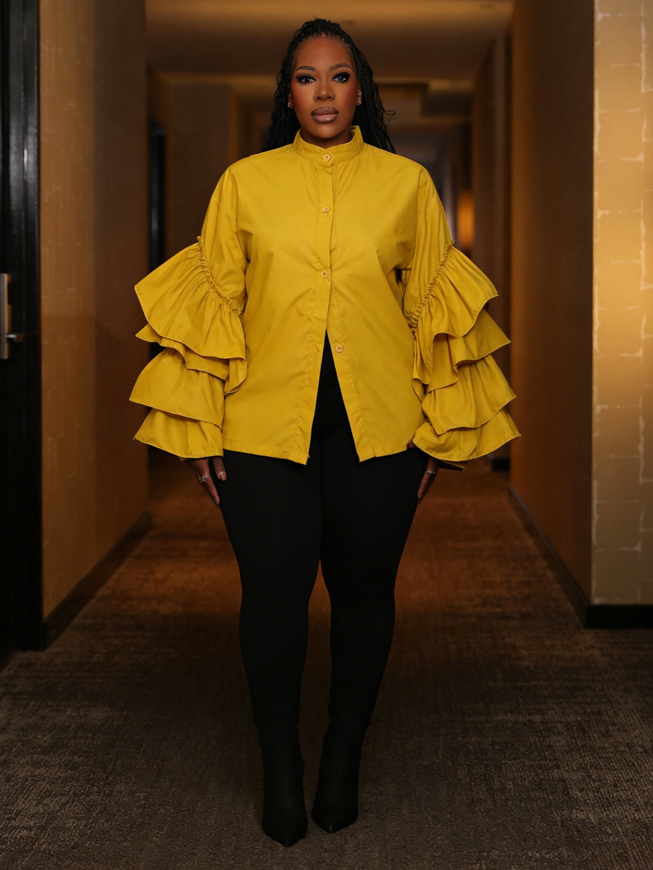 Chic Layered Trumpet Sleeve Blouse