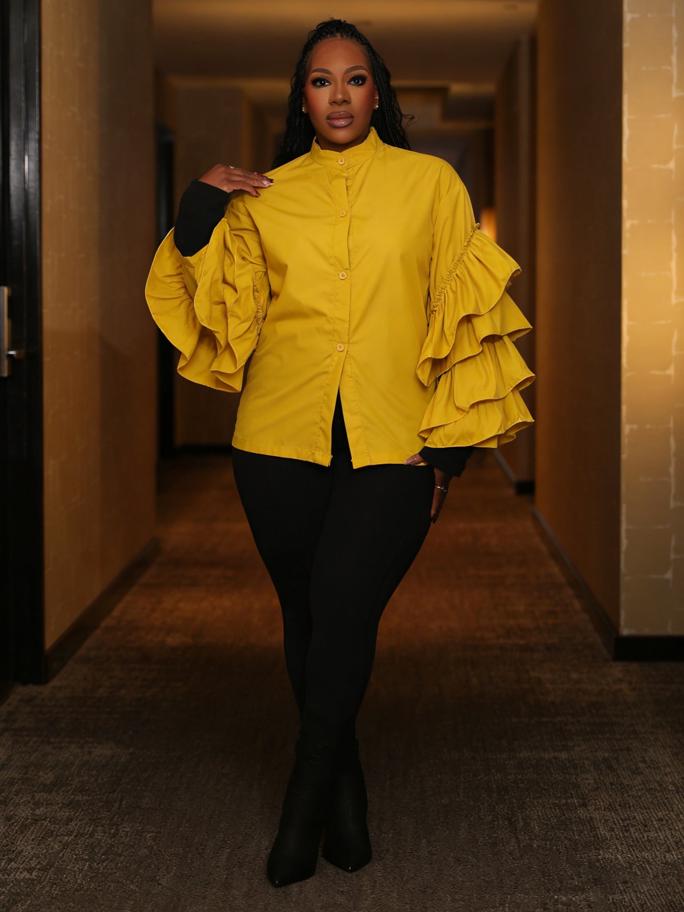 Chic Layered Trumpet Sleeve Blouse