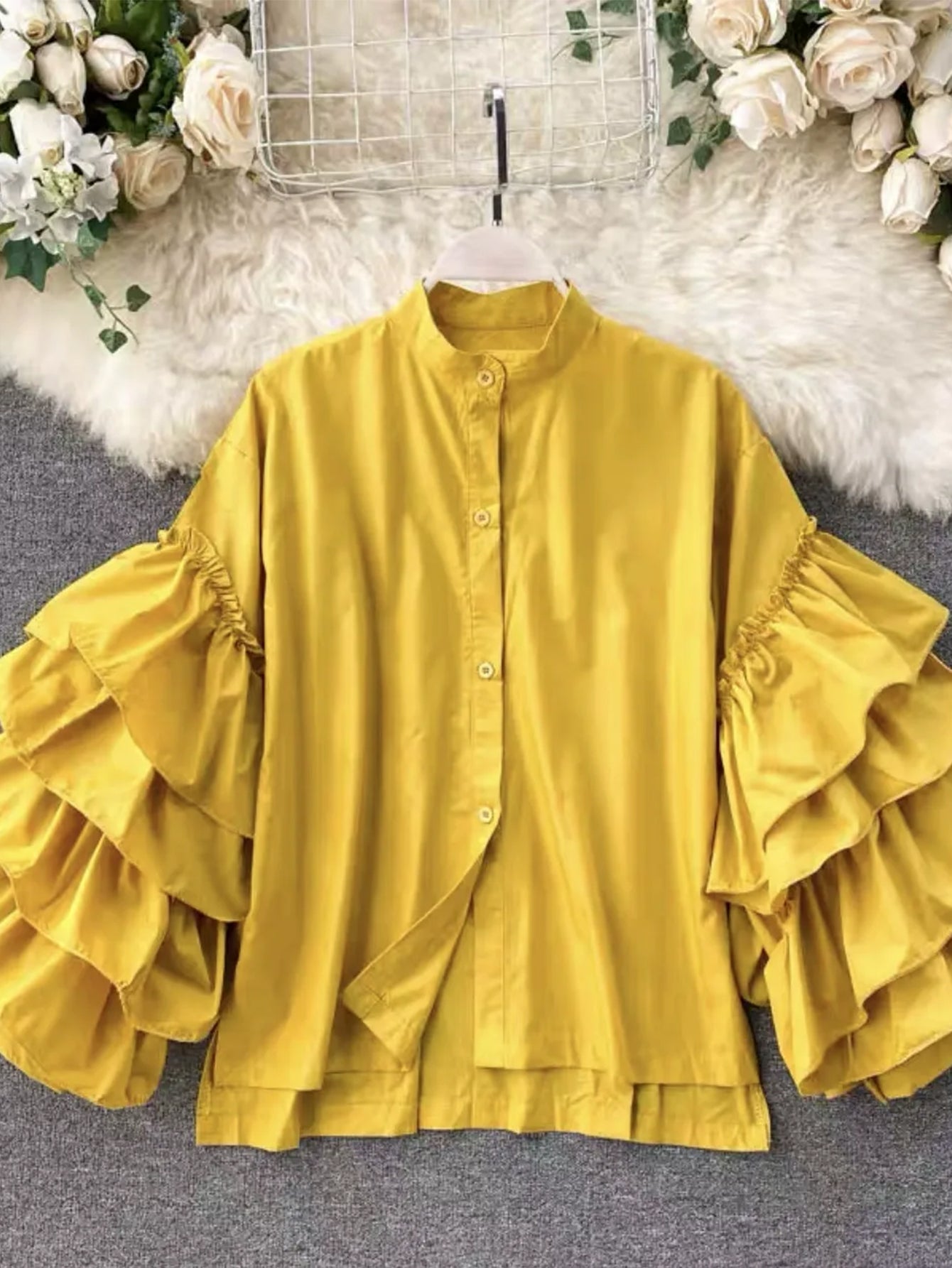 Chic Layered Trumpet Sleeve Blouse