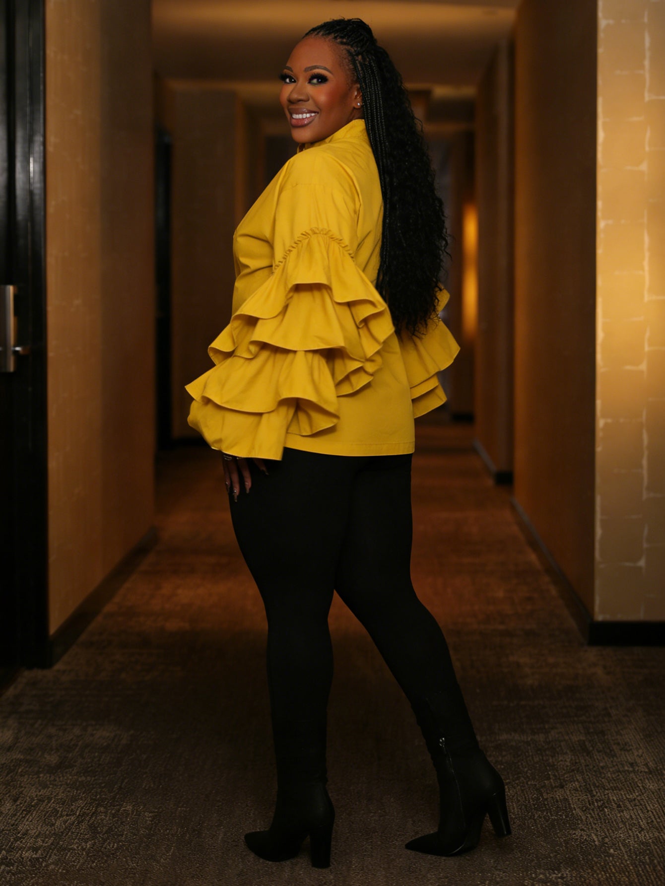 Chic Layered Trumpet Sleeve Blouse