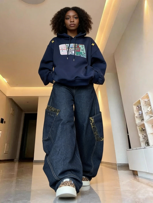 Stylish Contrast Leopard Print Scimitar Jeans