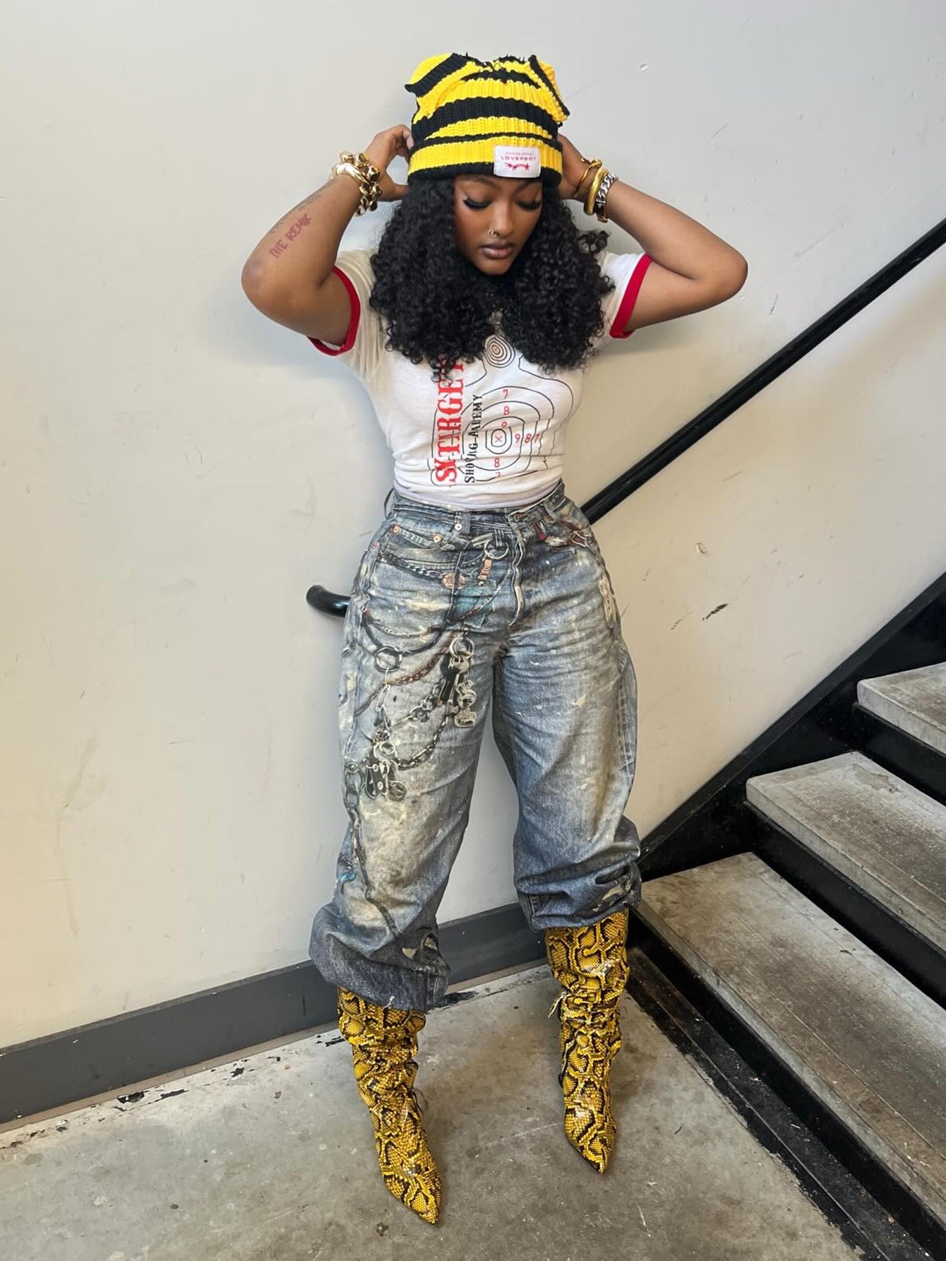 Retro Graphic Print Straight Leg Jeans