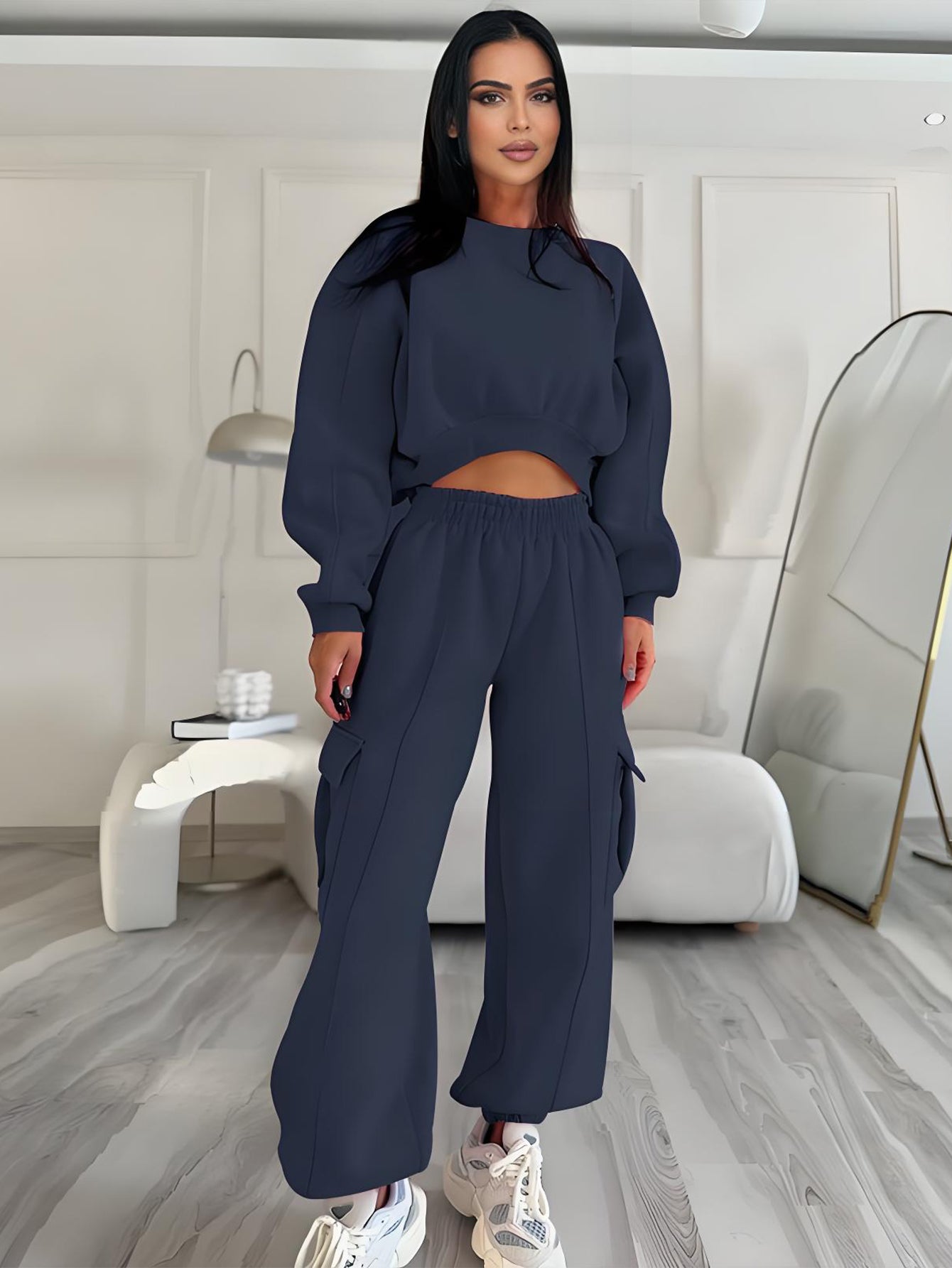 Casual Round Neck Top & Sweatpants Set