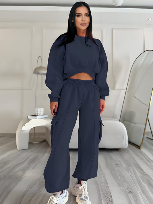 Casual Round Neck Top & Sweatpants Set