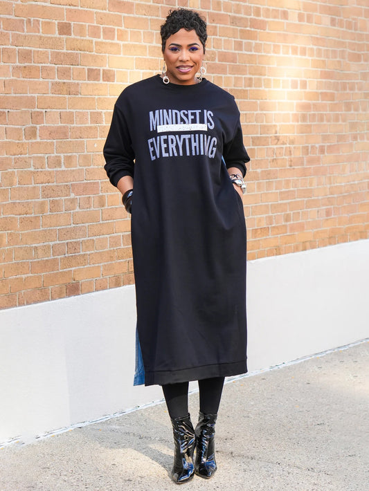 Stylish Two Tone Letter Graphic Midi Dress