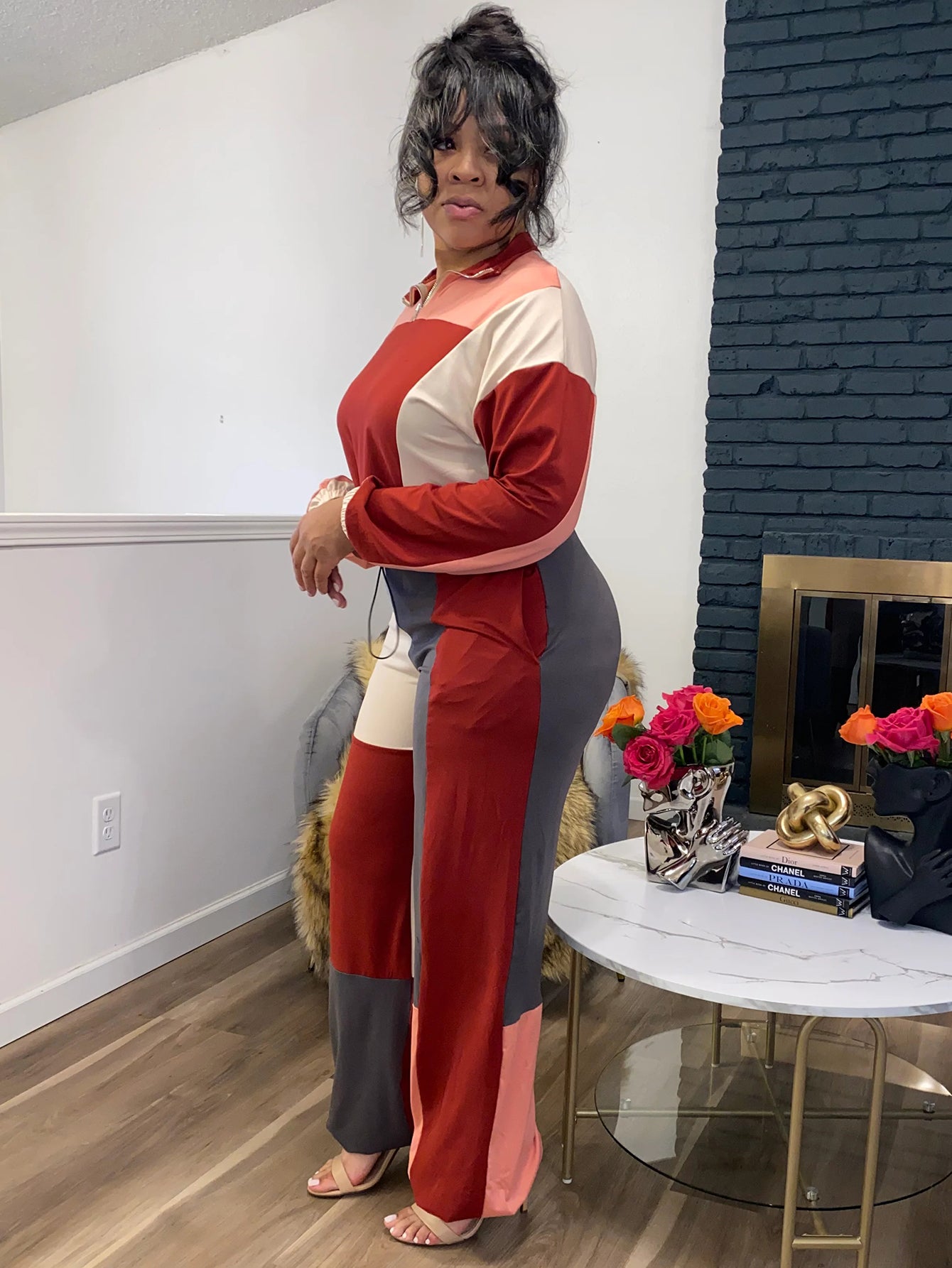 Stylish Colorblock Half-Zip Top & Pants Set