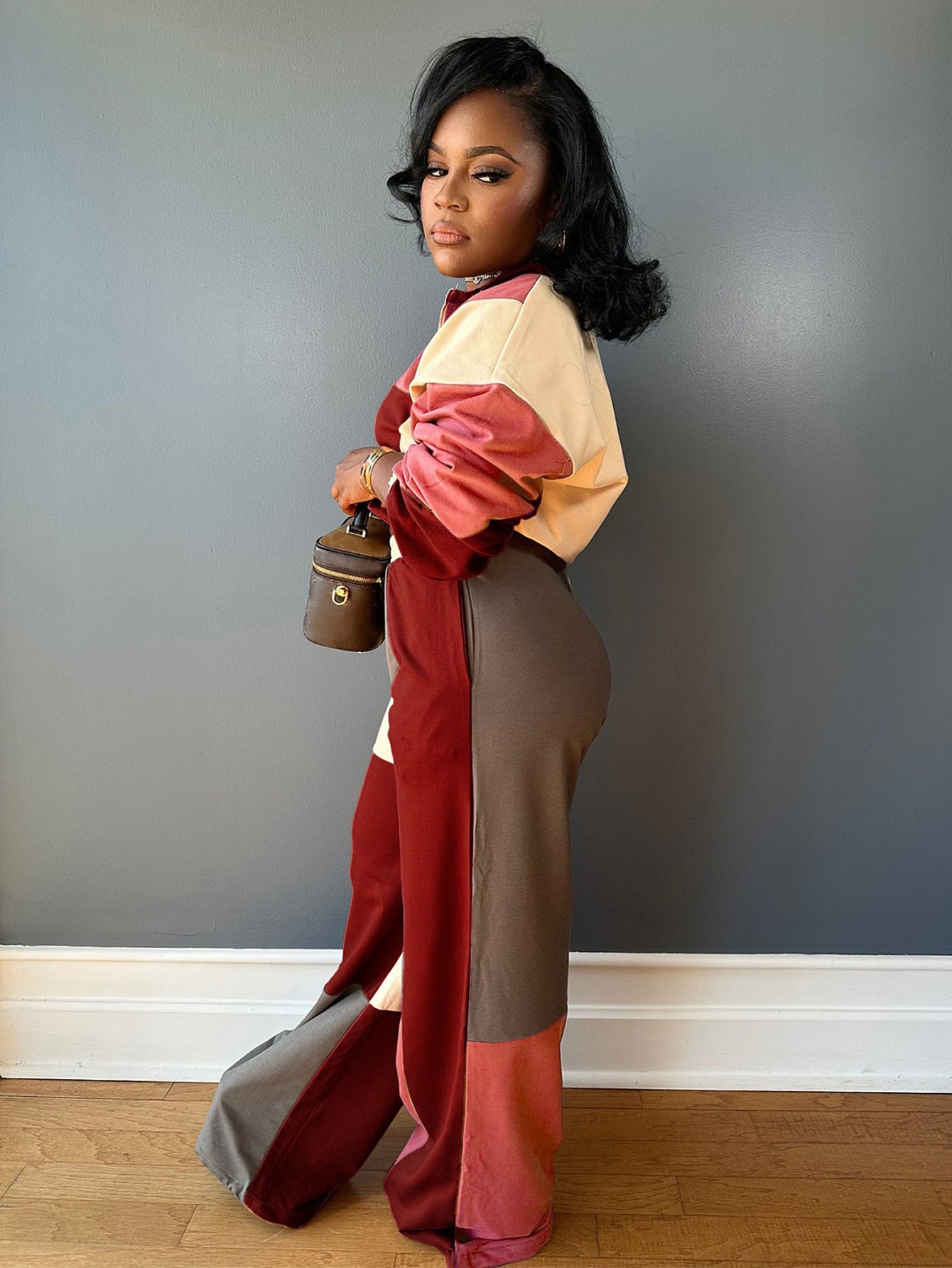 Stylish Colorblock Half-Zip Top & Pants Set