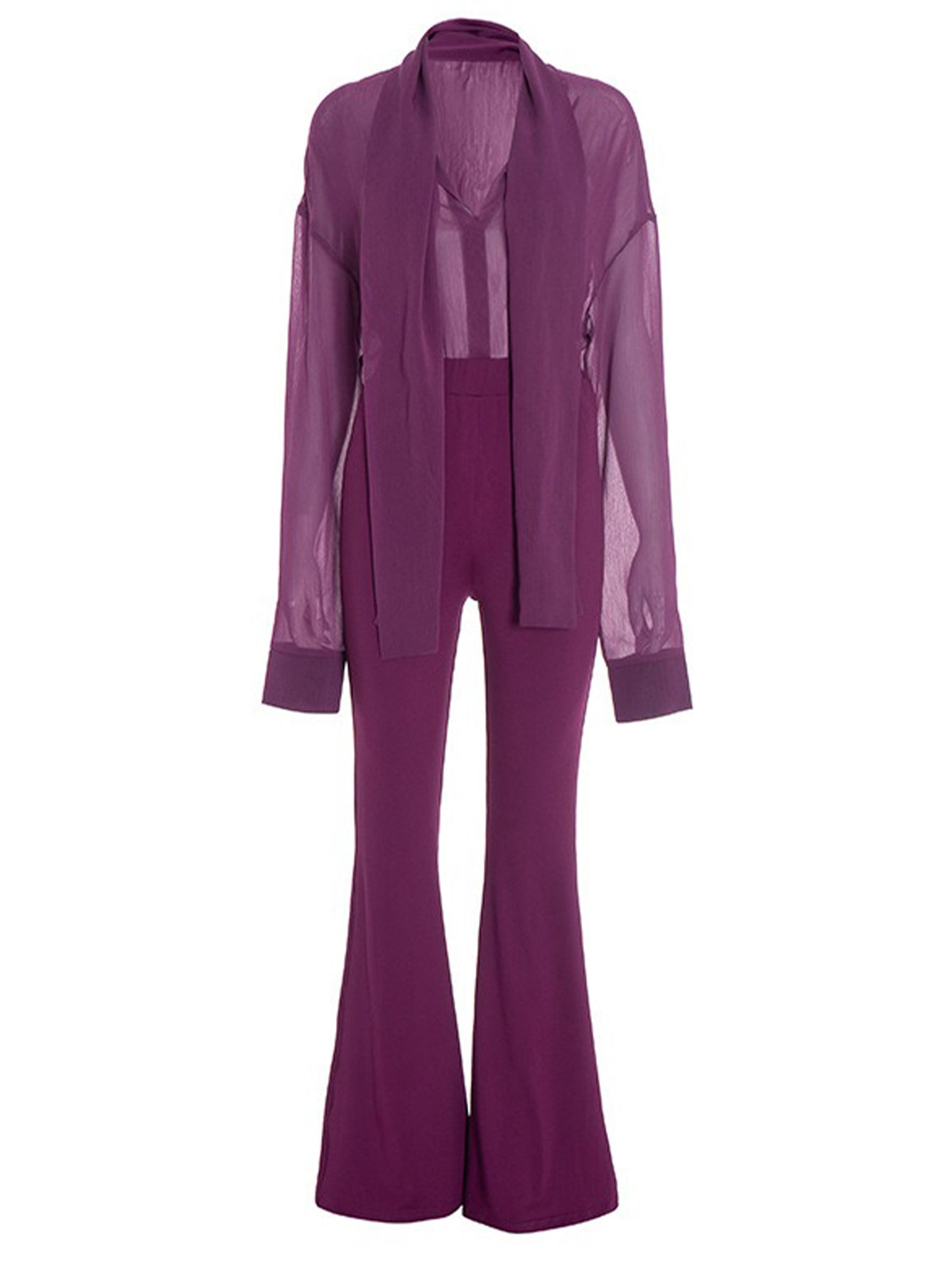 Elegant Tie Collar Top & Pants Set