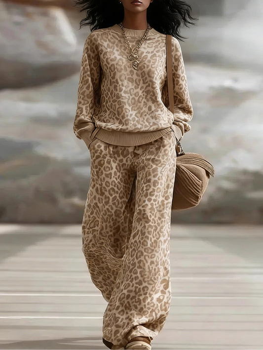 Vintage Leopard Print Top & Pants Set