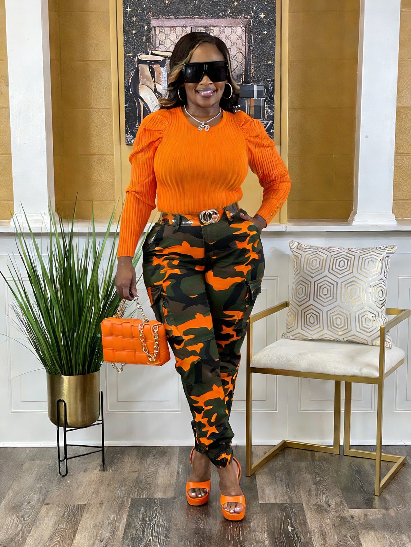 Camo Print Flap Pocket Cargo Pants