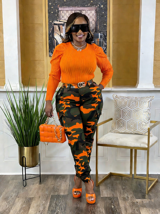 Camo Print Flap Pocket Cargo Pants